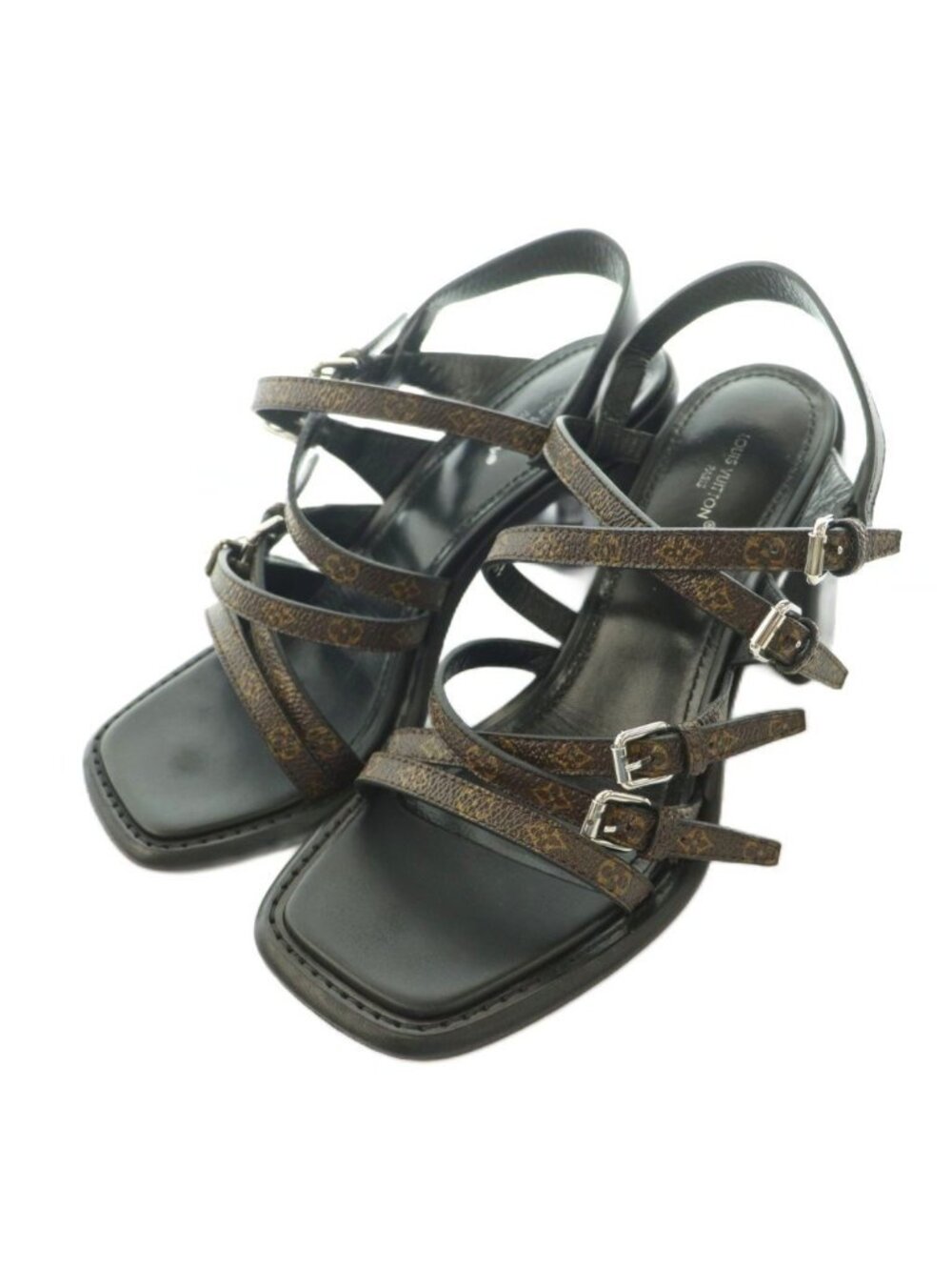 Louis Vuitton Berlin Sandal Monogram Canvas Strap Square Toe Chunky Heels Logo - Picture 1 of 8